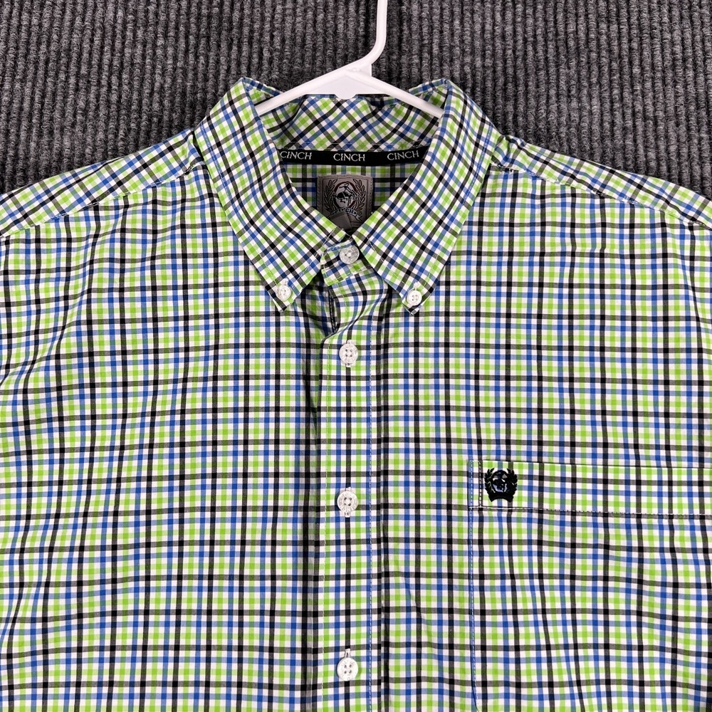 Cinch Shirt Mens Medium Green Check Long Sleeve Button Down Western Ranch